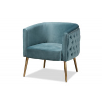 Baxton Studio TSF-6622-Light Blue/Gold-CC Marcelle Glam and Luxe Light Blue Velvet Fabric Upholstered Brushed Gold Finished Accent Chair